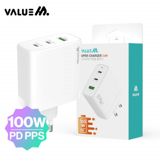 [밸류엠] 가정용 100W 3포트 PPS 초고속 Gan충전기(케이블 미포) [BOX (x50EA)단위 구매가능]
