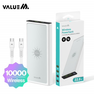[밸류엠] 고속 무선충전 PD 22.5W 보조배터리 10000mAh(CtoC 0.2M 25W 케이블+흡착패드 포함) [BOX (x40EA)단위 구매가능]