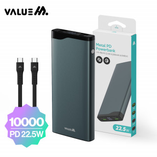 [밸류엠] 고속 메탈 PD 22.5W 보조배터리 10000mAh(CtoC 25W 0.2M 케이블 포함) [BOX (x40EA)단위 구매가능]