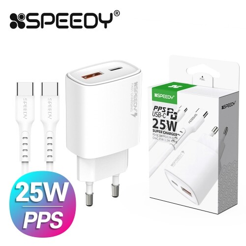 [스피디] 가정용 25W(PD3.0+QC3.0) 2포트 PPS 초고속 분리형 충전기(CtoC 1.2M 25W 케이블 포함)[BOX (x100EA)단위 구매가능]