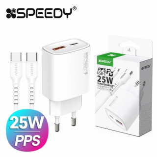 [스피디] 가정용 25W(PD3.0+QC3.0) 2포트 PPS 초고속 분리형 충전기(CtoC 1.2M 25W 케이블 포함)[BOX (x100EA)단위 구매가능]