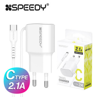 [스피디] 가정용 C타입 2.1A 일체형 충전기 (케이블 길이 2M) [BOX (x100EA)단위 구매가능]