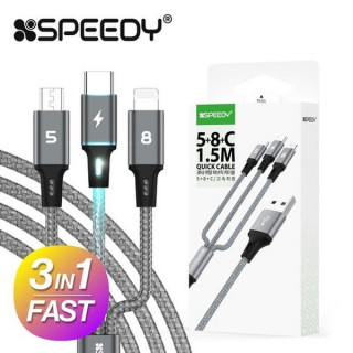 (NEW) [스피디] 3in1 고속 메탈 패브릭 데이터 케이블  5+8+C (1.5M) [BOX (x100EA)단위 구매가능]