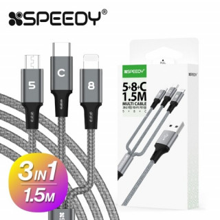 (NEW) [스피디] 3in1 메탈 패브릭 케이블 5+8+C (1.5M) [BOX (x100EA)단위 구매가능]