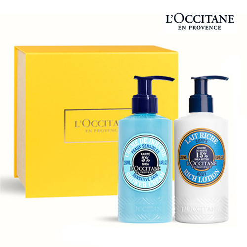 [록시땅] 시어 바디 보습듀오 세트(센서티브 스킨 샤워250ml + 울트라 리치 바디로션250ml) + 쇼핑백
