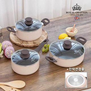 [로얄그래프톤] 크레마 IH 세라믹코팅냄비 3종세트 (편수18+양수20+전골24) (RG1025)
